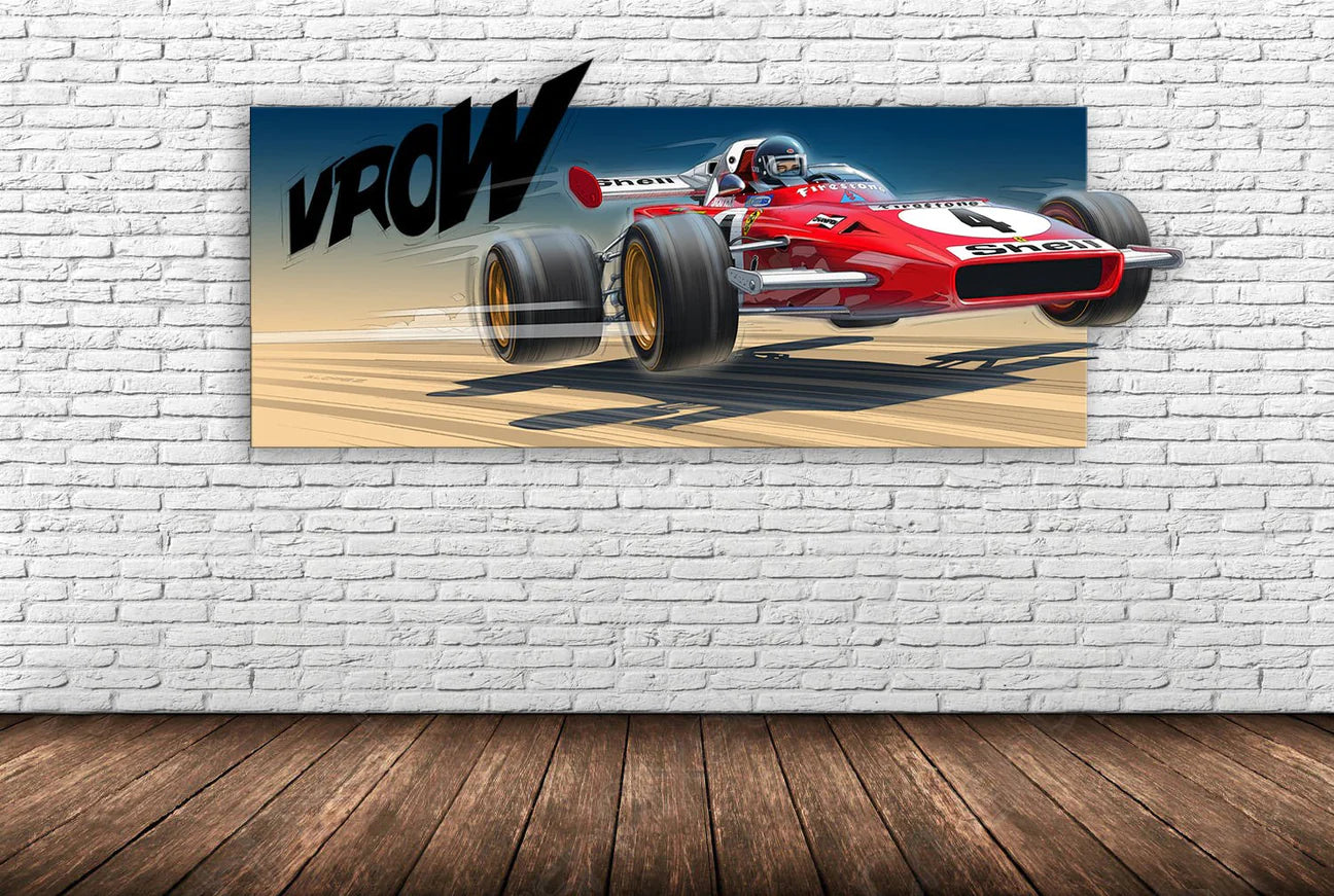 Illustration Ferrari 312 B2 jump plexiglass or fine art Jacky Ickx