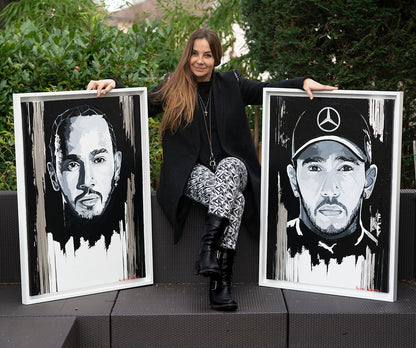 LEWIS HAMILTON MERCEDES "FORMULA 1 PILOTS" PAINTING VALERIE DURAND 