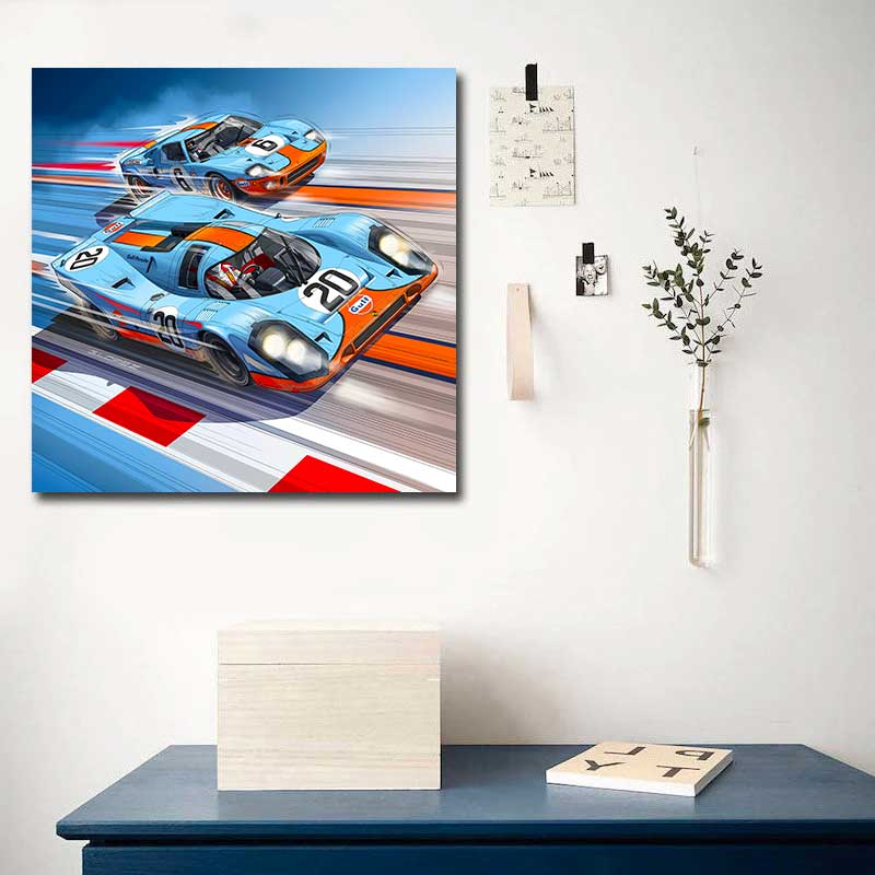 Illustration Porsche 917 VS Ford GT40 24h Le Mans décoration intérieur