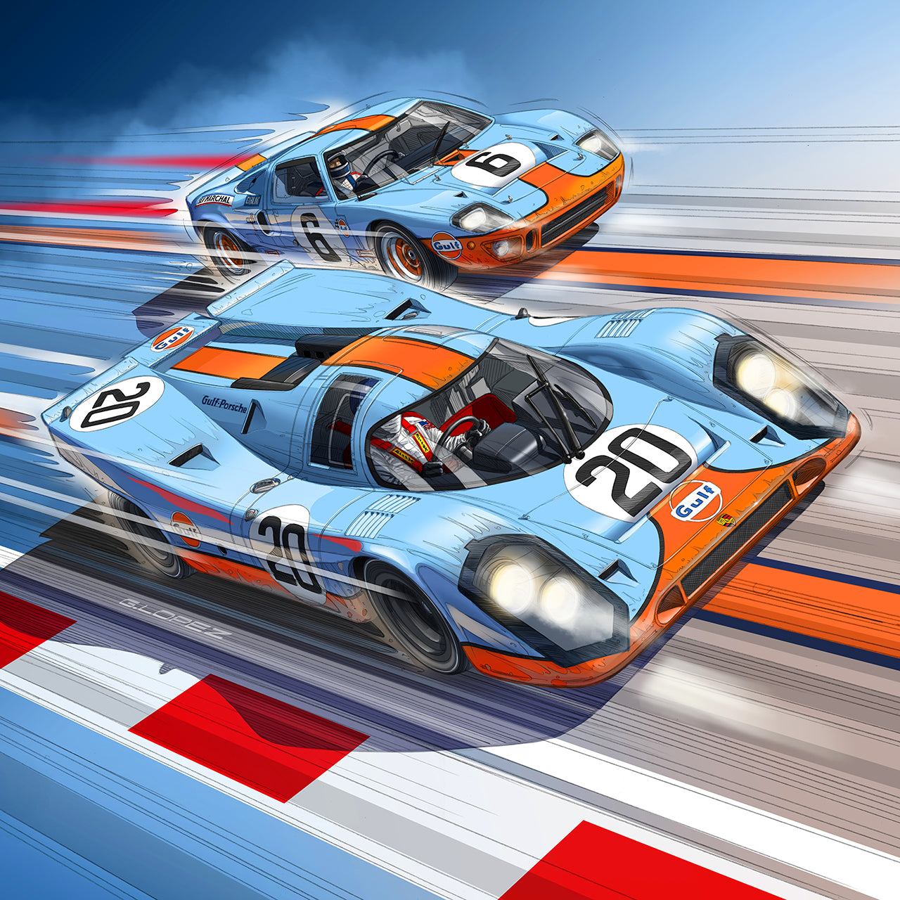 Illustration Porsche 917 VS Ford GT40 24h Le Mans