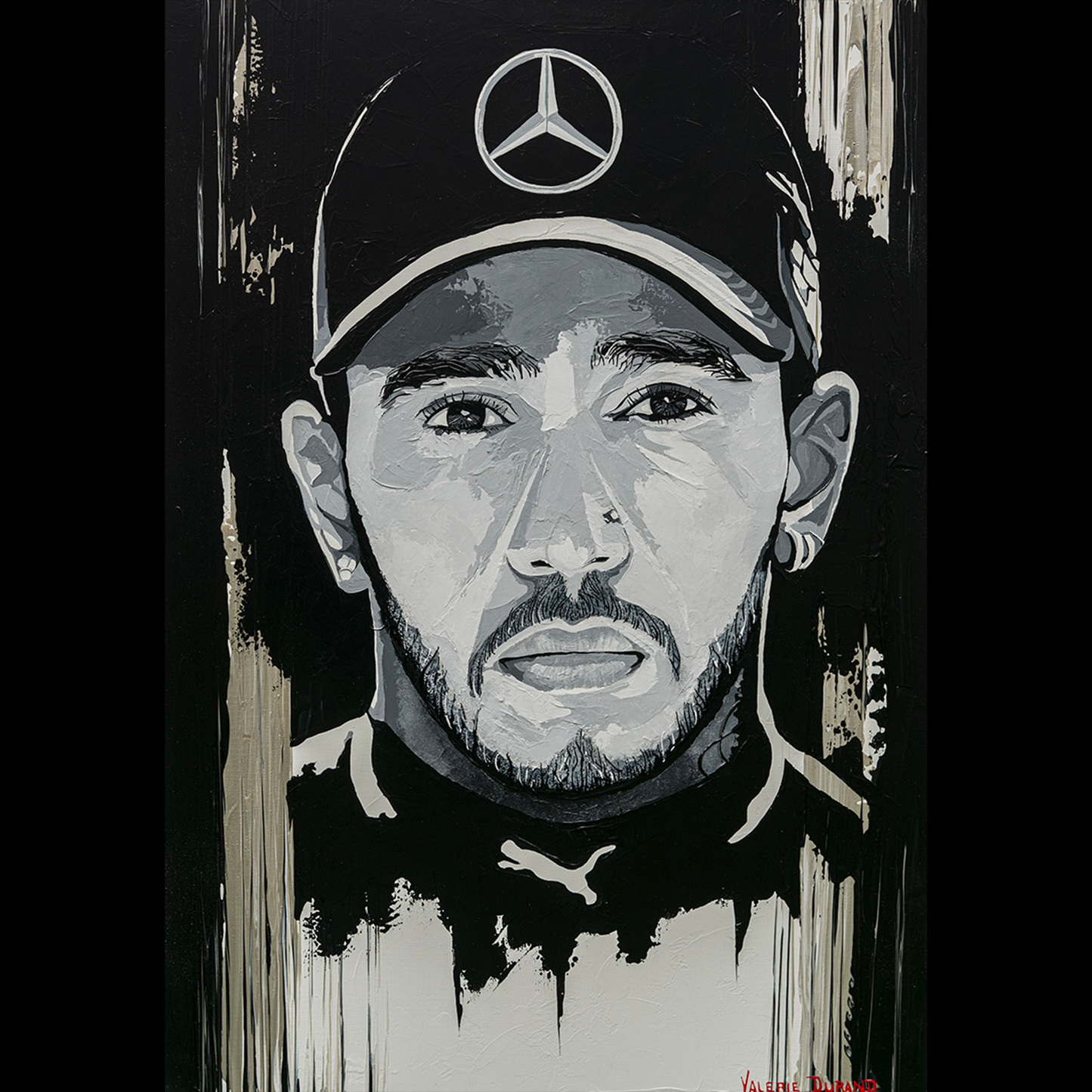 LEWIS HAMILTON MERCEDES "FORMULA 1 PILOTS" PAINTING VALERIE DURAND