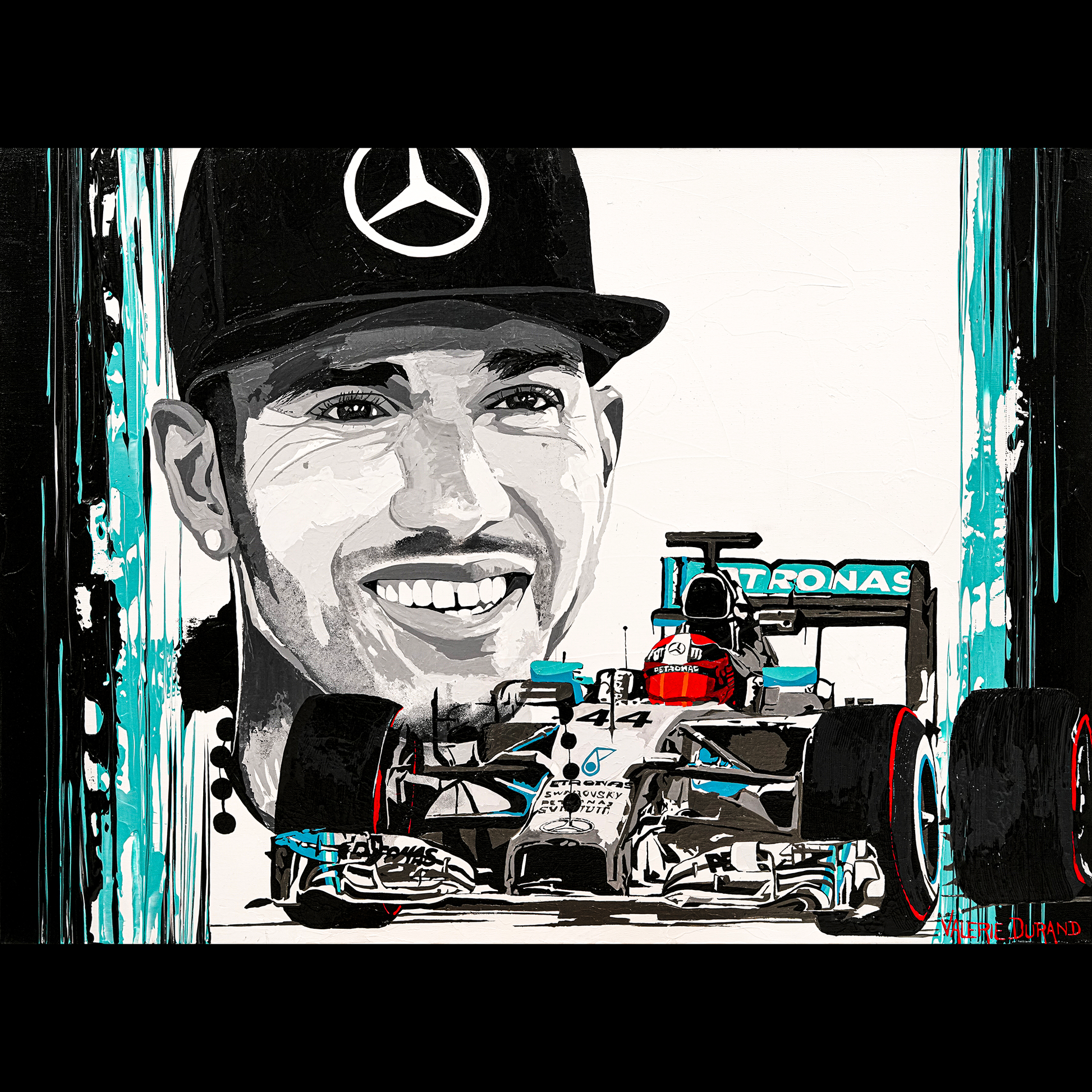 LEWIS HAMILTON MERCEDES "FORMULA 1 PILOTS" PAINTING VALERIE DURAND