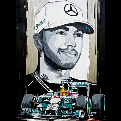 LEWIS HAMILTON MERCEDES "FORMULA 1 PILOTS" PAINTING VALERIE DURAND