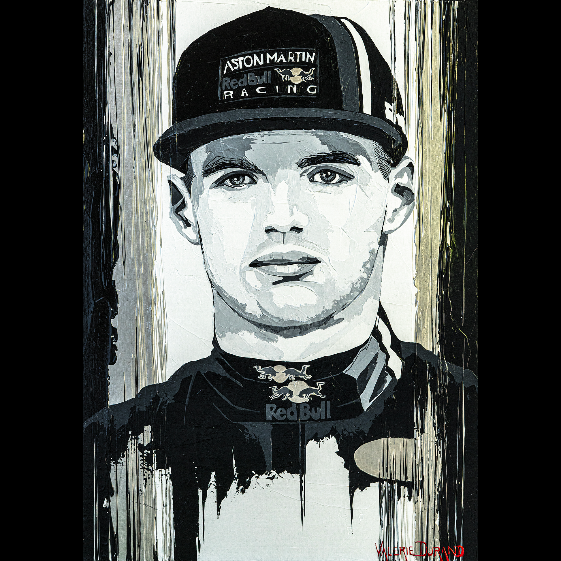 MAX VERSTAPPEN ASTON MARTIN RED BULL "FORMULA 1 PILOT" PAINTING VALERIE DURAND