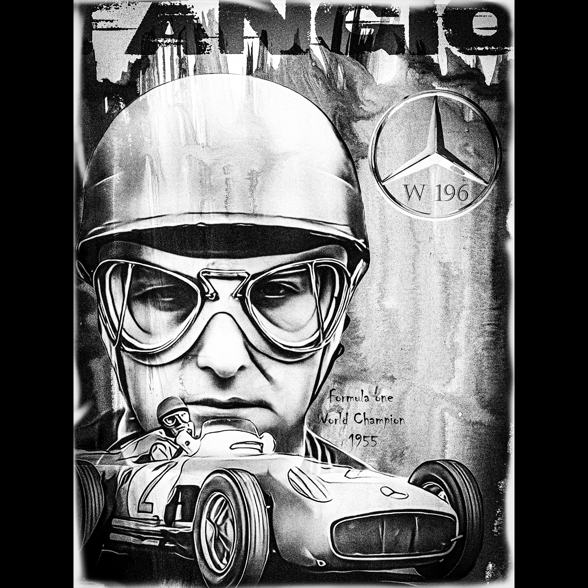 Juan Manuel Fangio "Worldwide F1 Champion" on Mercedes Benz W196 in 1955.