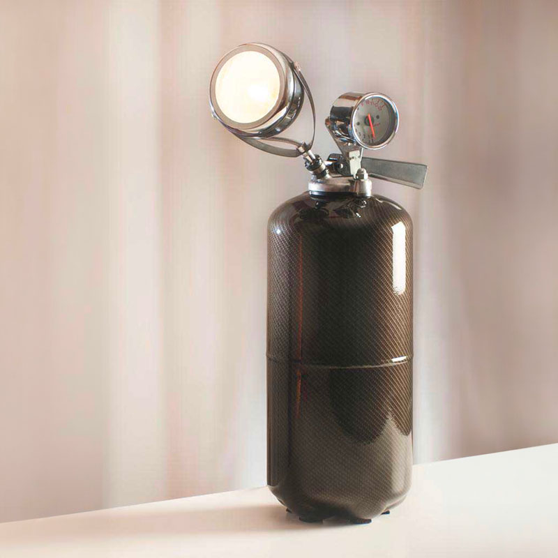 Full carbon vintage lamp extinguisher with pressure gauge and headlamp JLR Concept