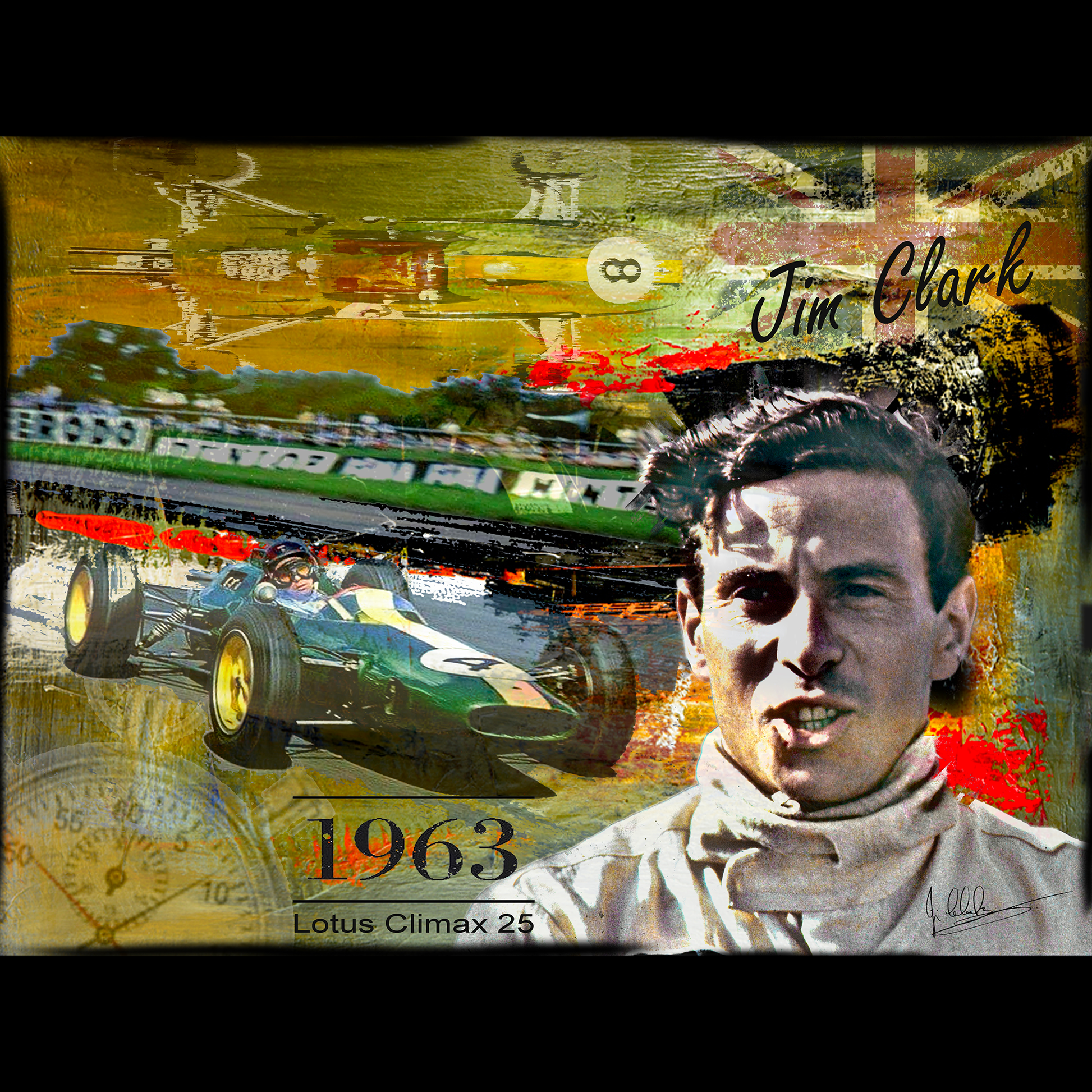 Jim Clark "Worldwide F1 Champion" on Lotus 25 in 1963 denis poutet le muret des stands