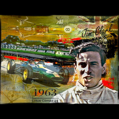 Jim Clark "Worldwide F1 Champion" on Lotus 25 in 1963 denis poutet le muret des stands