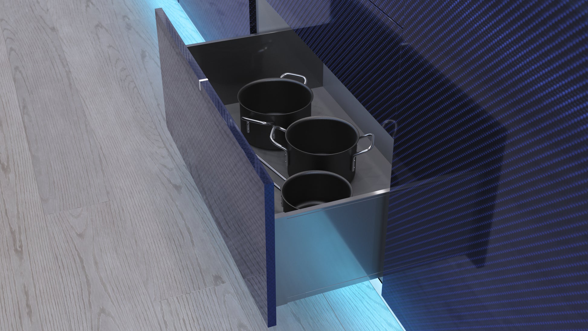 LUXURY KITCHEN IN CARBON "IMPOSSIBLE FURNITURE" BLUE